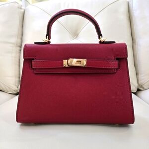 Red Epsom Faux Leather Top Handle Crossbody Satchel Handbag